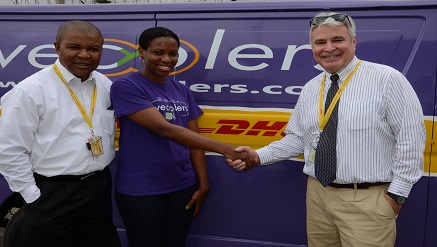 (L-r): Chrysanthus Okere, DHL’s country commercial manager, Bilikiss Adebiyi-Abiola, Wecyclers’s CEO and Randy Buday, DHL’s country manager, during a donation of a van to Wecyclers by DHL held in Lagos.